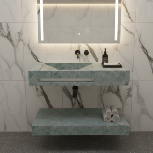 Lavabo suspendido mármol blanco vetas azules