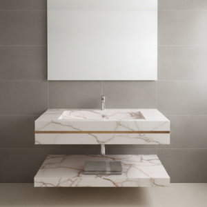 Lavabo suspendido mármol blanco vetas rosa